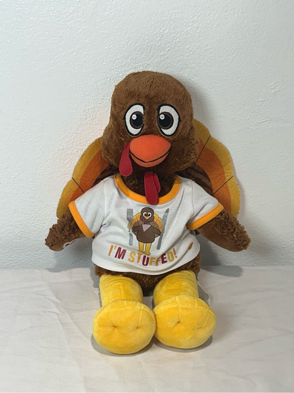 Retired Build-A-Bear Thanksgiving Gobblin Turkey  with “I'm Stuffed" Outfit